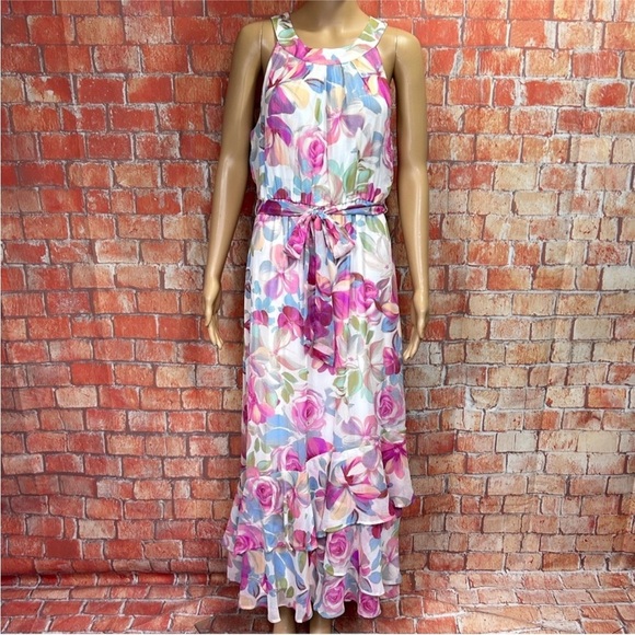 Calvin Klein Floral Chiffon Halter Neck Maxi Dress sz 4 - Picture 1 of 7